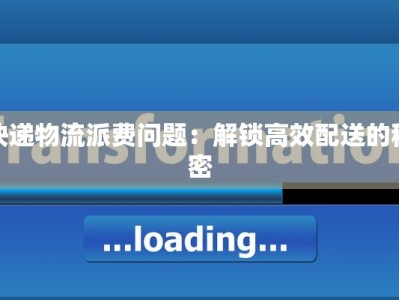快递物流派费问题：解锁高效配送的秘密